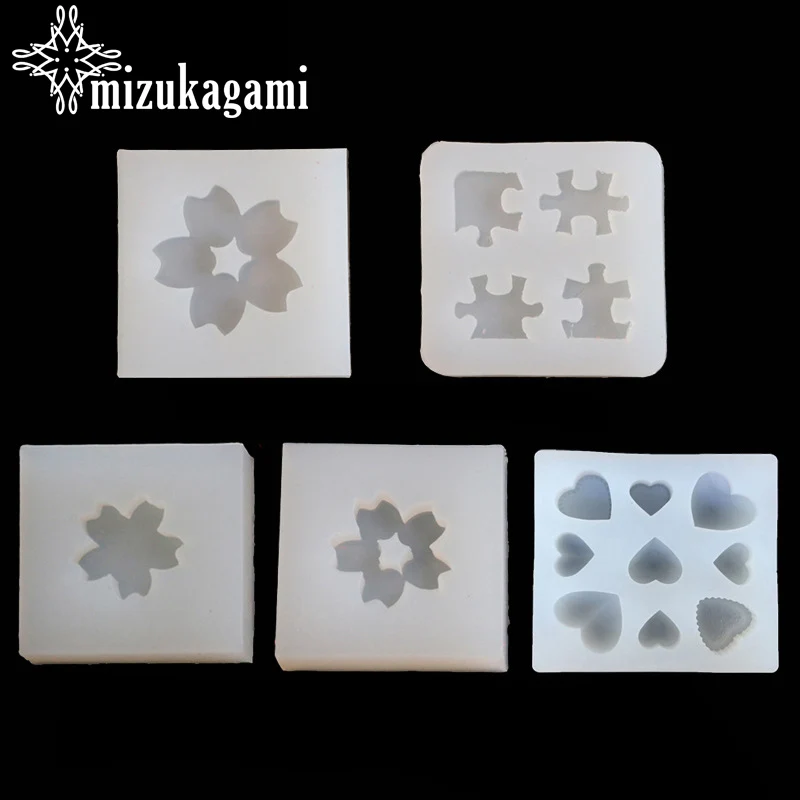 

UV Resin Jewelry Liquid Silicone Mold Jigsaw & Cherry Blossom & Heart Shape Mold Resin Molds For DIY Pendant Charms Making