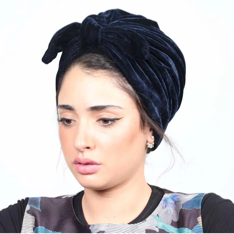 

Muslim Women Rabbit Ear Velvet Turban Hat Knotted Cancer Chemo Beanies Cap Bandanas Headwear Headwrap Hair Accessories