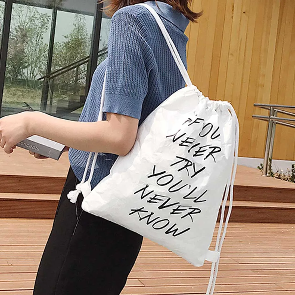 Новый FAahion рюкзак нейтральный письмо kraftpaper водоотталкивающий Путешествия Drawstring