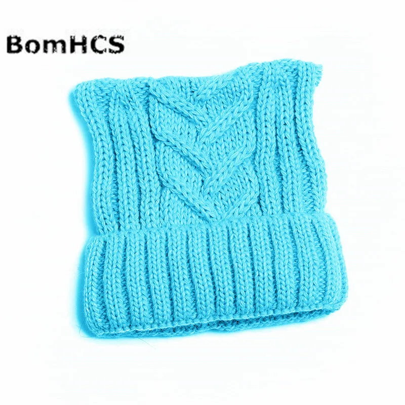 Небесно-голубой Cute Ears Pussy Cat Hat Women`s March-Cat Beanie Handmade Winter Warm Thick Knitted Hat - Цвет: Небесно-голубой