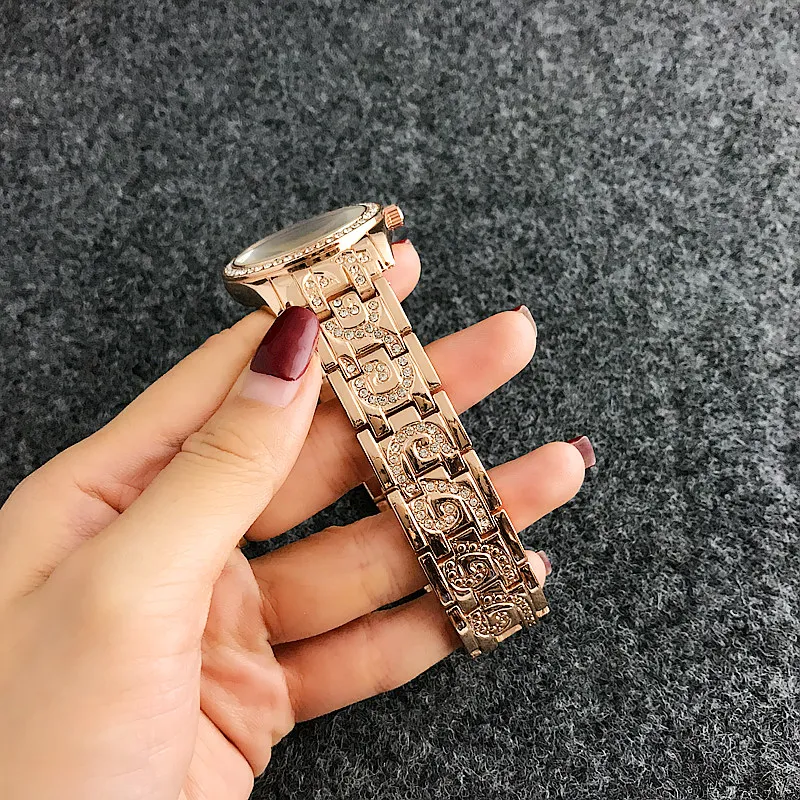 Новые роскошные женские кварцевые часы для девочек Полный Нержавеющая сталь