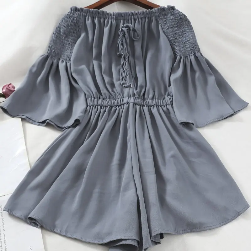 Mori Girl Beach Jumpsuit Women Romper Summer Casual Off Shoulder Lace Up Loose Jumpsuits | Женская одежда
