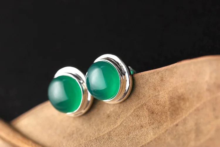 court jewelry wholesale silversmith old hand inlaid Chrysoprase earrings in Sterling Silver Earrings female 925 circle | Украшения и