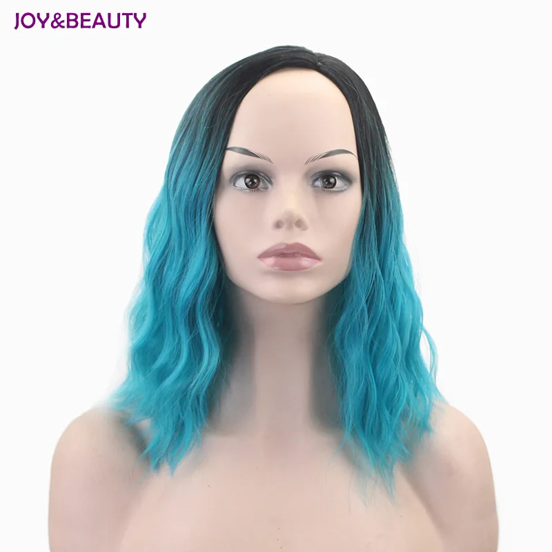 JOY& BEAUTY черный зеленый окрашенные градиентные короткие кудрявые волосы 16 дюймов короткие волосы поддельные высокотемпературные волокна синтетические волосы женский парик