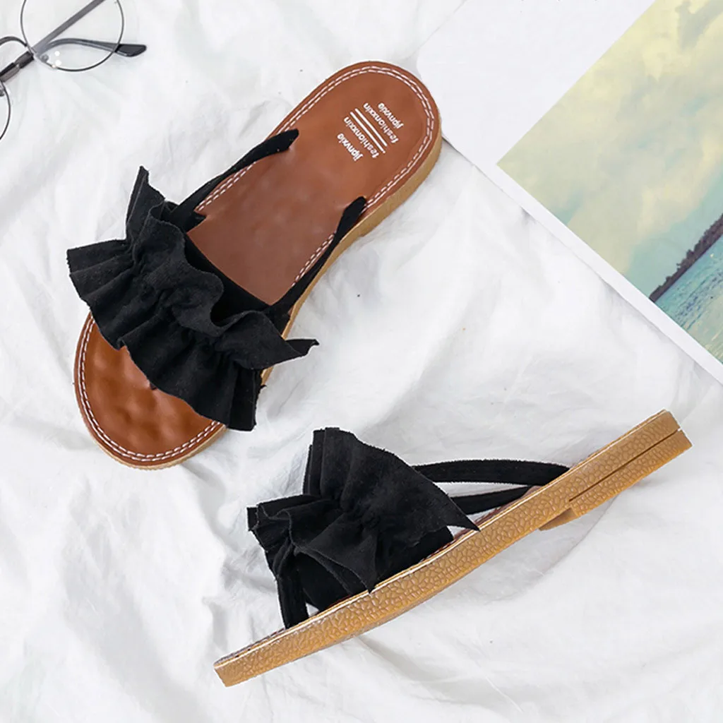 Rome women sandals flat jelly shoes bow V flip flops stud beach shoes summer rivets slippers Thong sandals nude#YJG