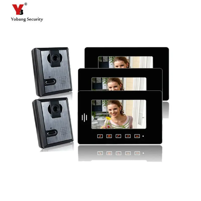 

Yobang Security 7" Apartment Entry Door Phone system Home door phone 2 cameras+3 monitors door monitor Speaker Video intercom