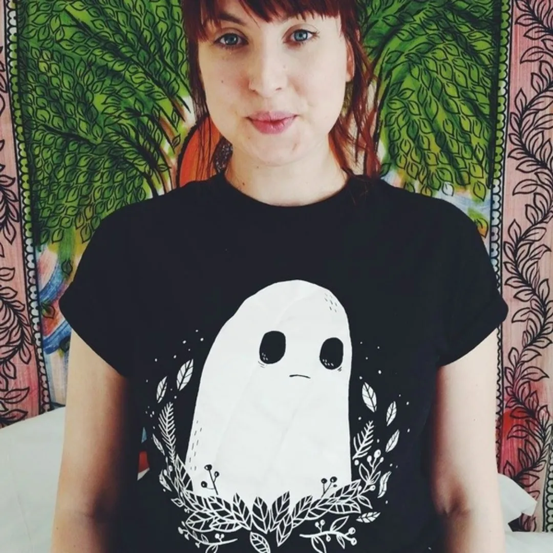 Hillbilly Kawaii грустно Ghost Club Графический с короткими рукавами черная футболка унисекс
