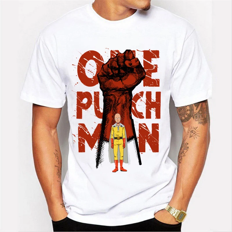 Летняя мужская футболка из 100% хлопка с принтом One Punch Man модная удобная