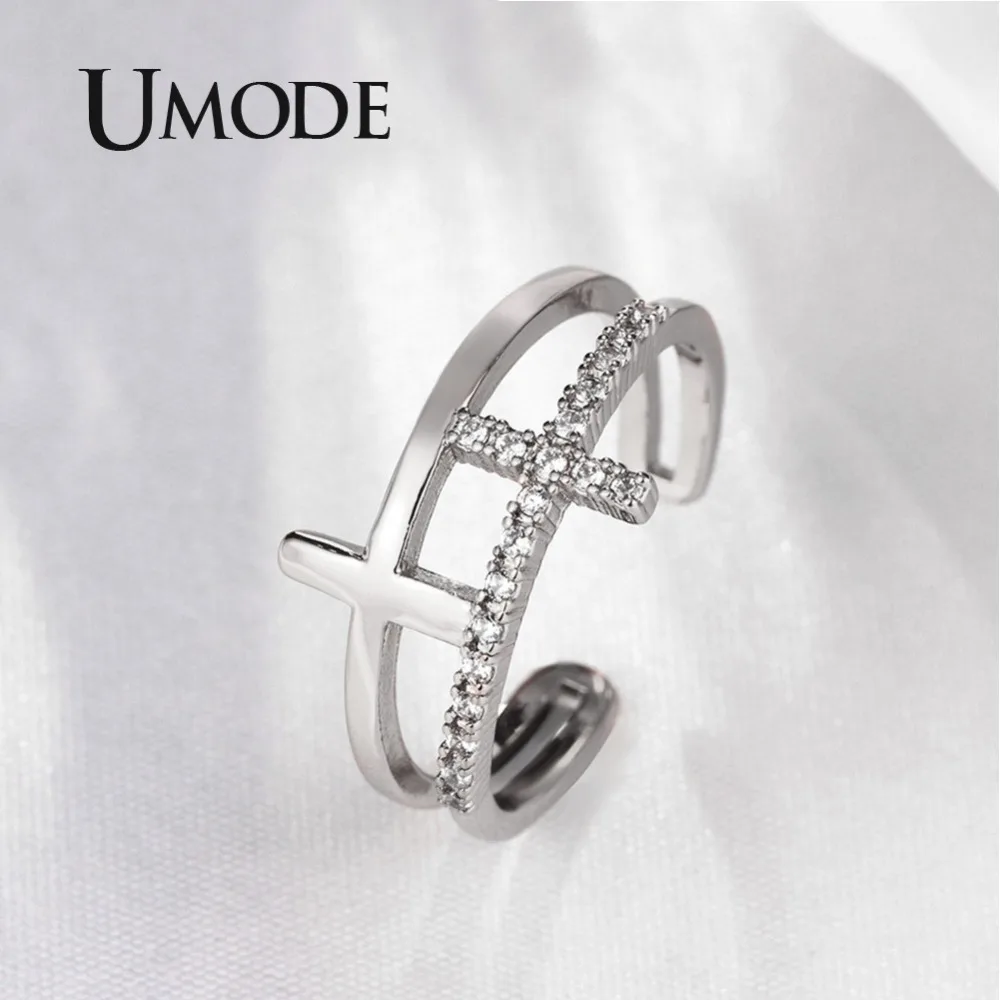Женское Двухслойное кольцо манжета UMODE регулируемое из розового и белого золота