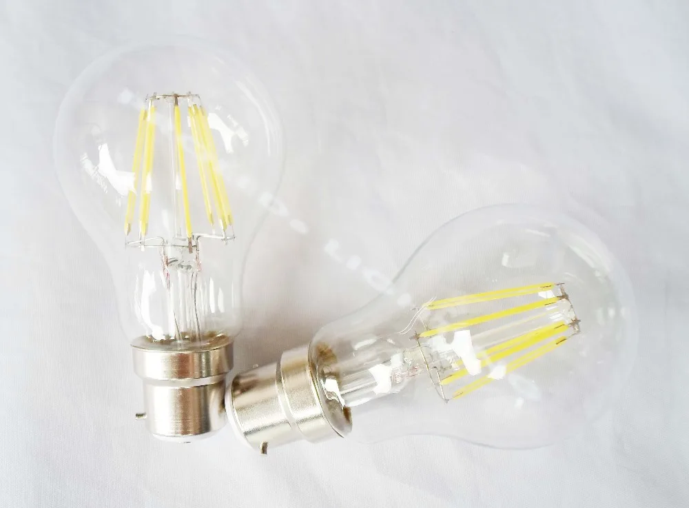 

Manufacturer 50 pieces 6W or 8W LED filament bulbs B22 bayonet clear glass a60 a19 COB led filamento bombilla 2 YEAR WARRANTY