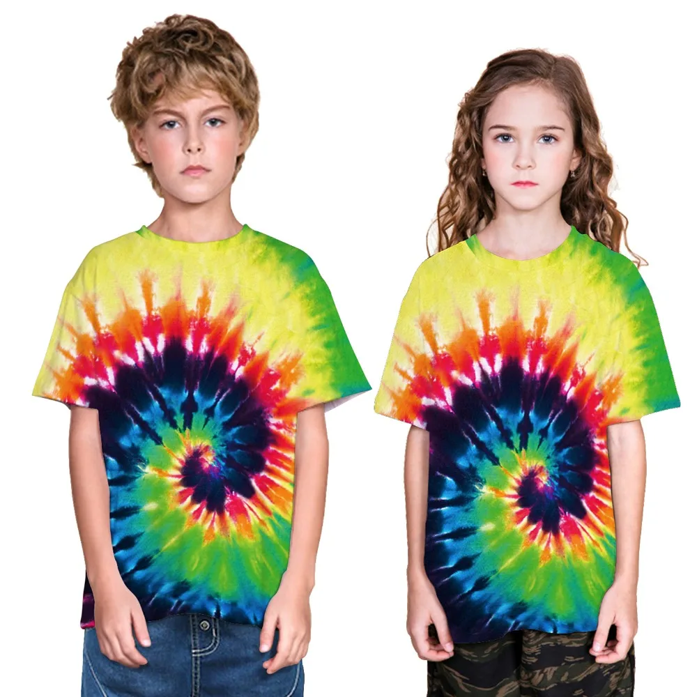 

Boys and Girls O-neck 3D Digital Print Short Sleeve Colorful Painting Circles Dyeing Summer T-shirts Casual Streetwear T-shirts
