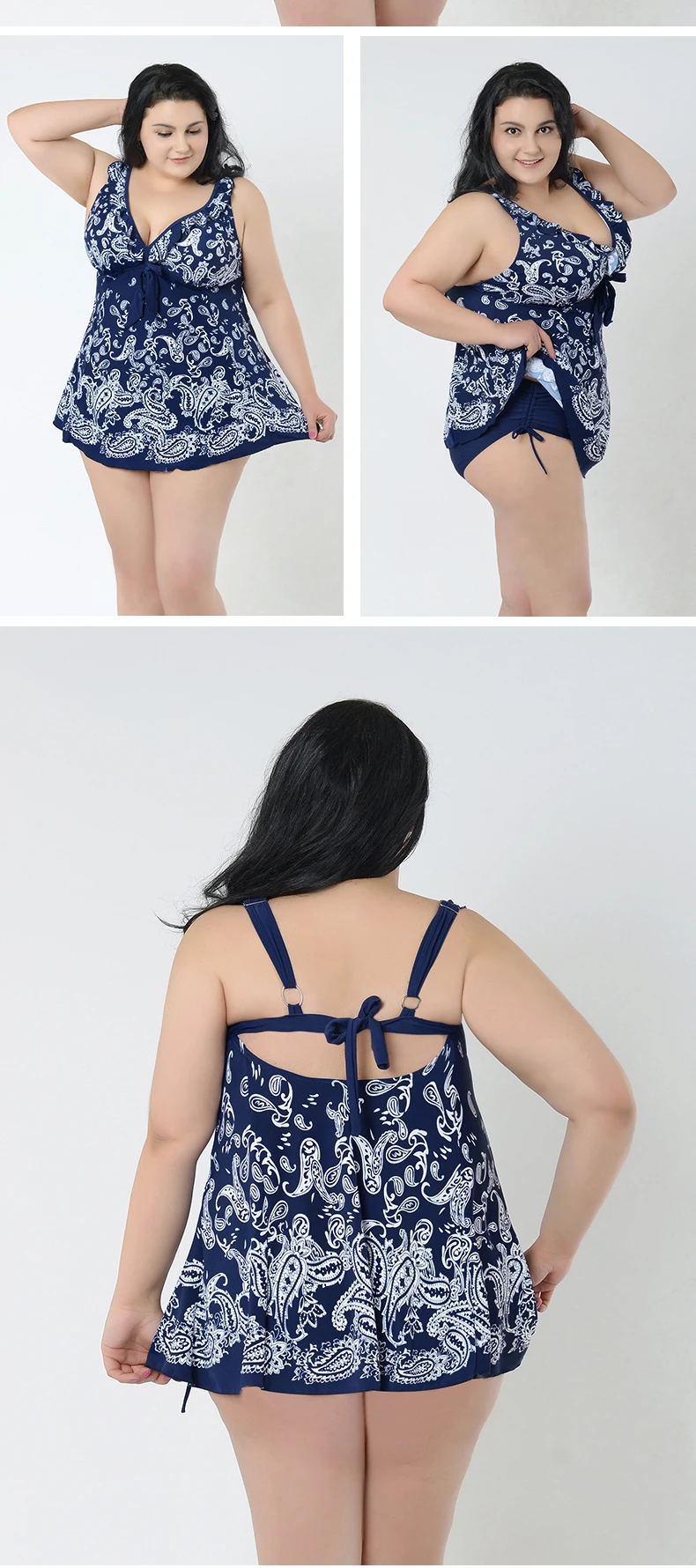 58-66/4XL-8XL размера плюс слитный купальник женский с узлом на груди бандаж цветочный принт юбка большой размер пляжное платье большой размер купальники