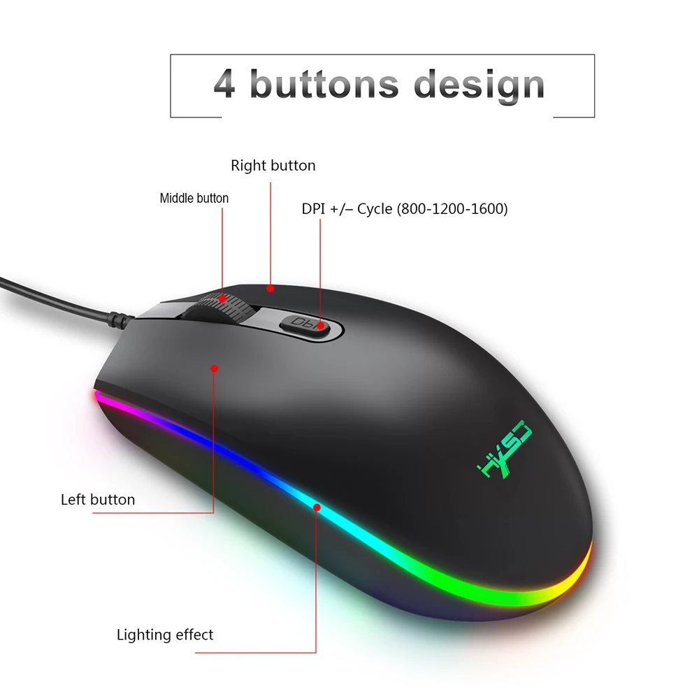 VicTsing XR450 PC Gamer клавиатура мышь комплект с подсветкой игровая 104 клавиш и 1600 dpi для