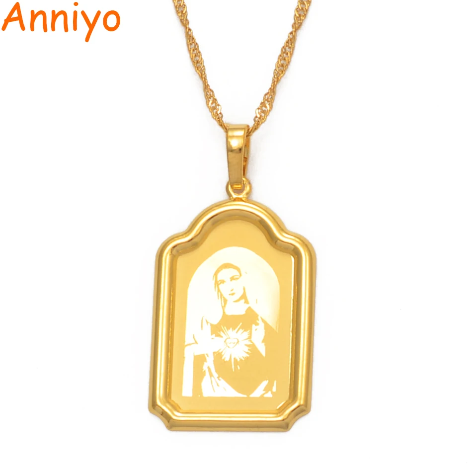 Женское Ожерелье с кулоном Anniyo Our Lady Золотистое Девы Марии римские украшения для