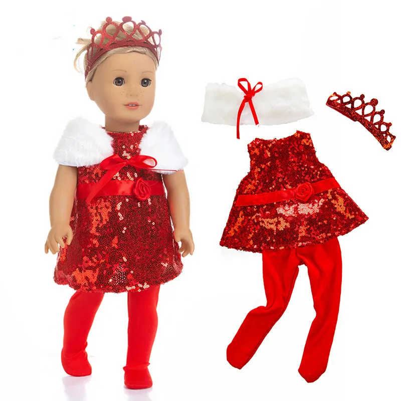

Подходит для 18-дюймовой куклы, Одежда для новорожденных, женская кукла, костюм с короной, красная желтая шаль, вечерняя одежда для малышей, п...