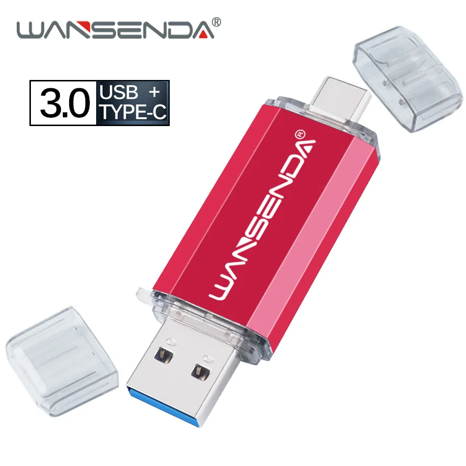 Красный WANSENDA 2 в 1 type-C USB 3,0 флеш-накопители 512 ГБ 256 ГБ 128 ГБ флеш-накопитель для type C Android/PC 32 Гб 64 Гб флешки OTG - Цвет: Красный