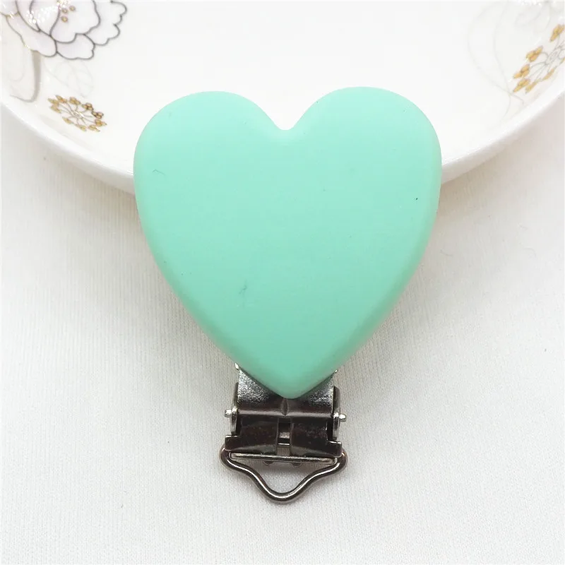 mint Chenkai 20 шт без БФА, силиконовый зажим для сердца DIY детское кольцо для соски цепочка для прорезывателя Держатель Зажимы пустышка для младенца игрушка аксессуар - Цвет: mint