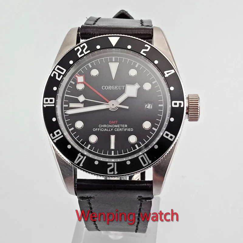 41 мм Corgeut часы Водонепроницаемость красный GMT руки сапфировое стекло