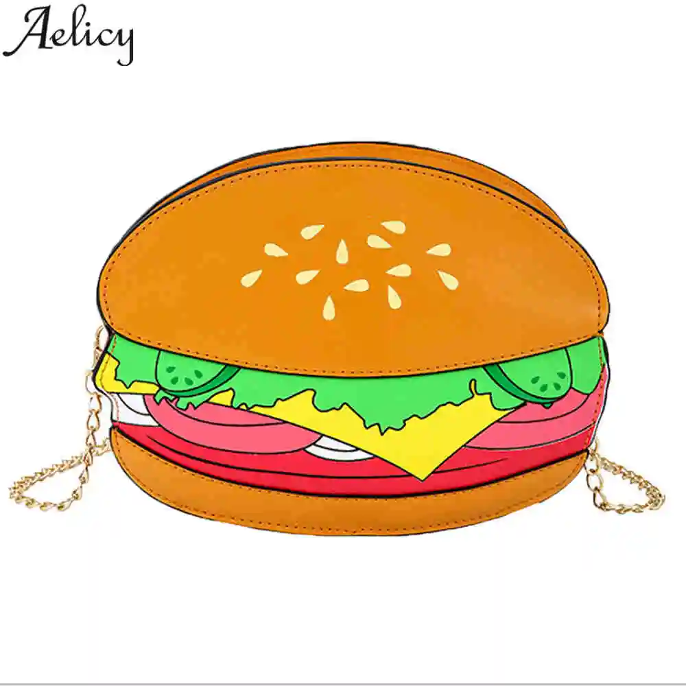 Женская сумка на плечо Aelicy кожаная клатч молнии с цепочкой и рисунком гамбургера