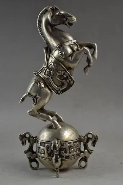 

Elaborate Chinese Handwork Miao Silver Carving Exorcism Horse Statue