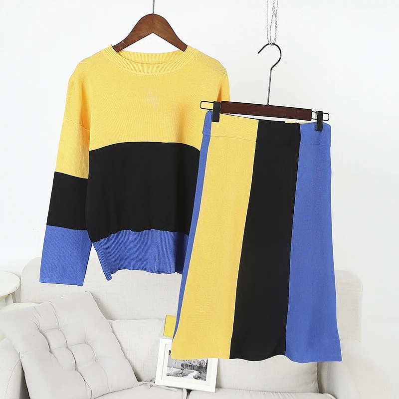 Новый вязаный Топ и Юбки До Колена Женская одежда комплект из двух предметов 8WT010 |