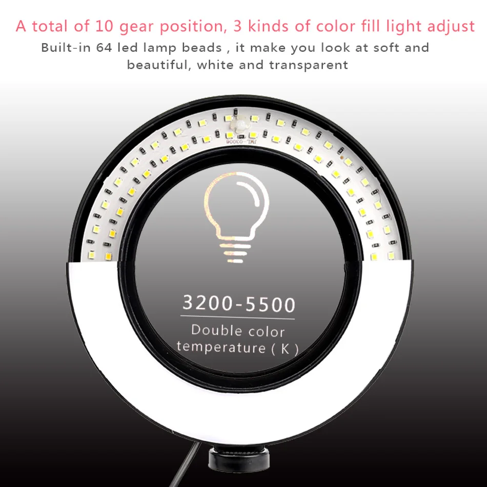 

YouTube LED Ring Light 26cm Selfie Ring Lamp Photographic Lighting With Tripod Phone Holder Camera Photo Studio Makeup