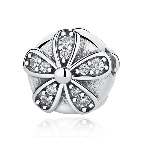 Silver Flower Аутентичные 925 пробы серебряные хрустальные бусины подвески цветок клип безопасности пробка бусины прозрачный CZ Подходит для оригинальных браслетов Pandora - Цвет: Silver Flower
