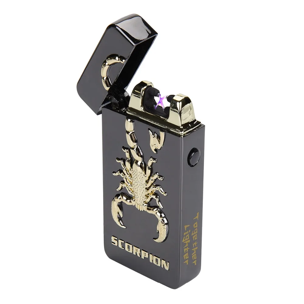 Scorpion Вместе электрическая дуговая Зажигалка перезаряжаемая USB Зажигалка для сигарет; защита от ветра 6 цветов Орел Скорпион двойные дуговые гаджеты безопасная катушка - Цвет: Scorpion