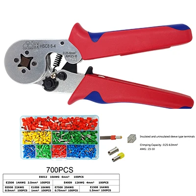 Pliers and terminal HSC8 6-4 обжимные плоскогубцы для изолированных и неизолированных втулок 0,25-6 мм2 AWG23-10 мини саморегулируемые плоскогубцы - Цвет: Pliers and terminal