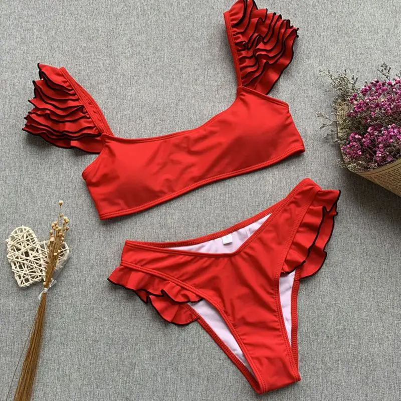 ZOGAA сексуальный комплект бикини из двух предметов Многоярусные оборки лоскутные