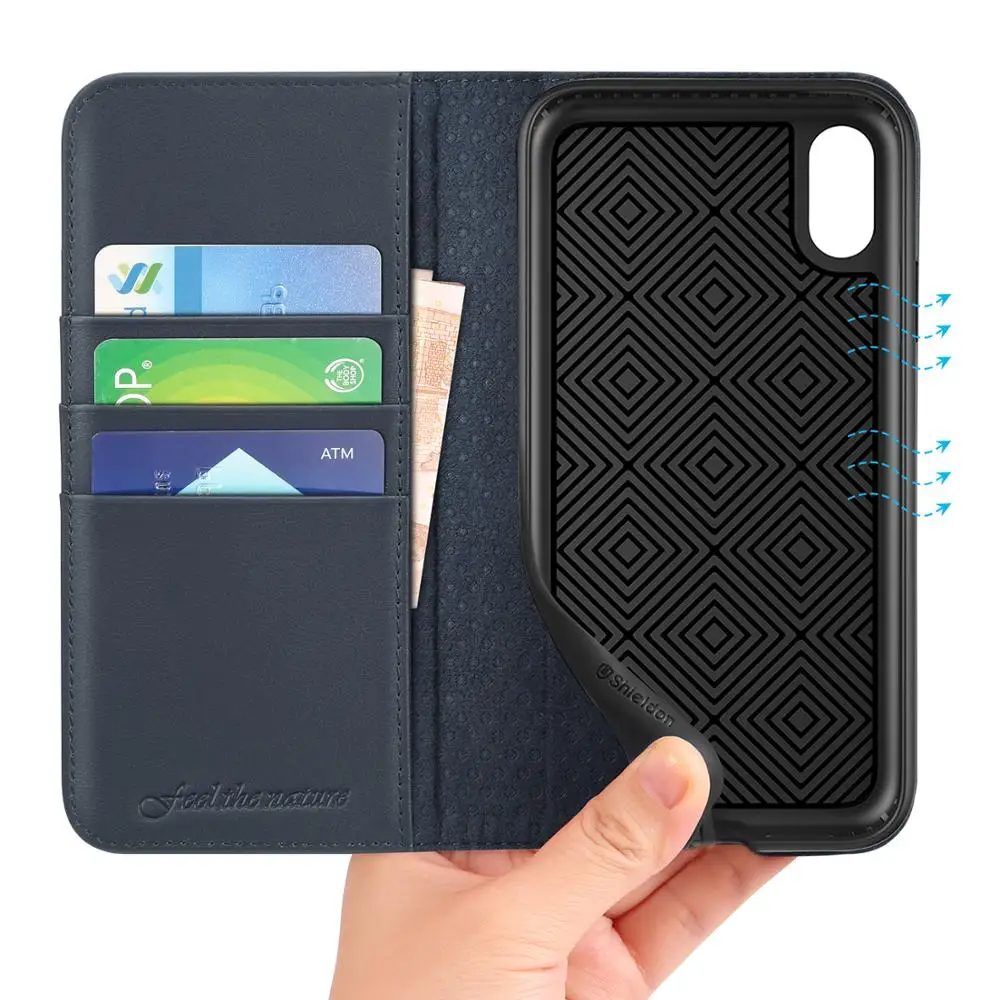 Чехол Кошелек SHIELDON для iPhone XR с натуральной кожей 【кредитная карта holder【rfid