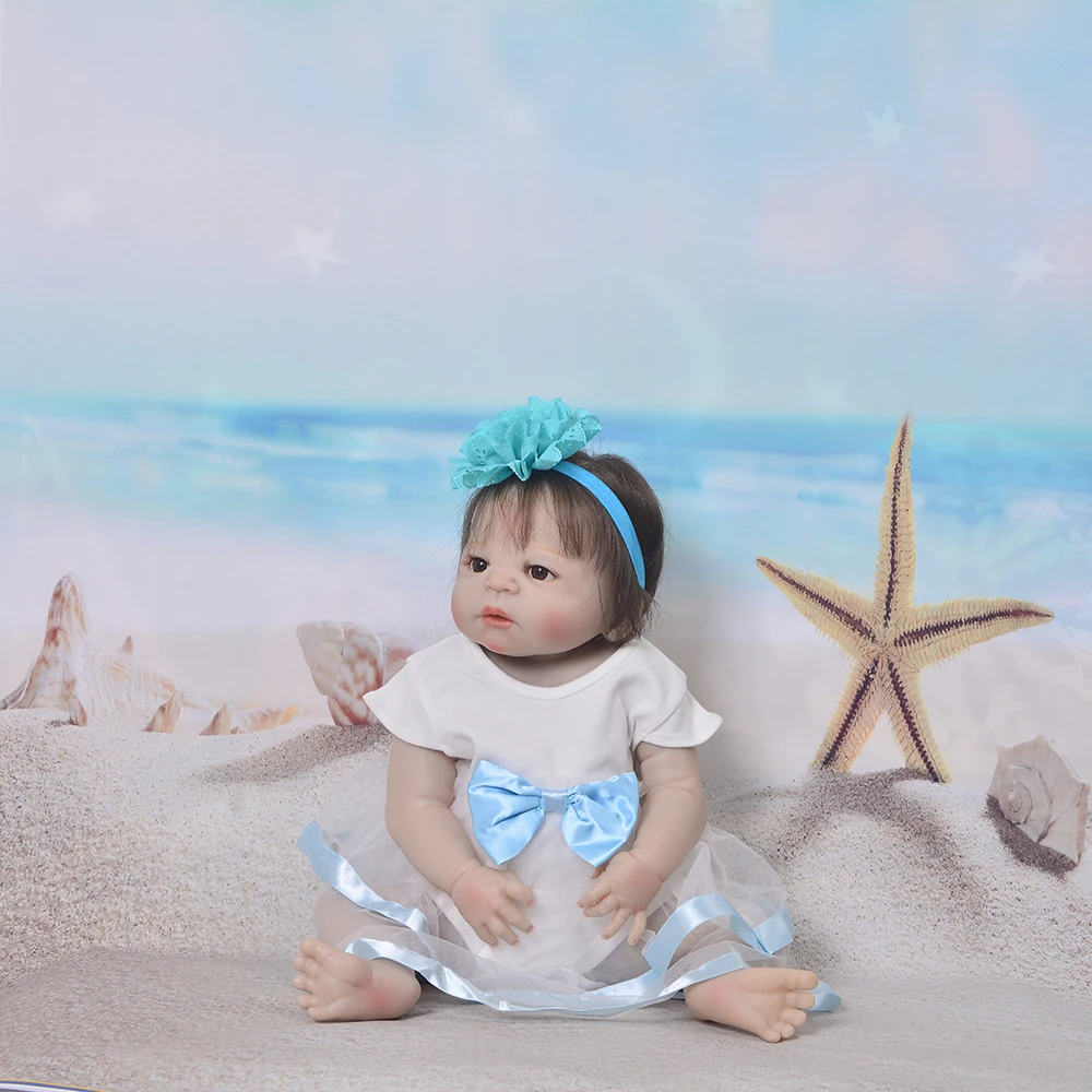 23 Inch Lifelike Reborn Girl Baby Doll Full Vinyl Body Handmade Silicone 57 cm Realistic Dolls Kids Xmas Gifts Fiber Hair | Игрушки и