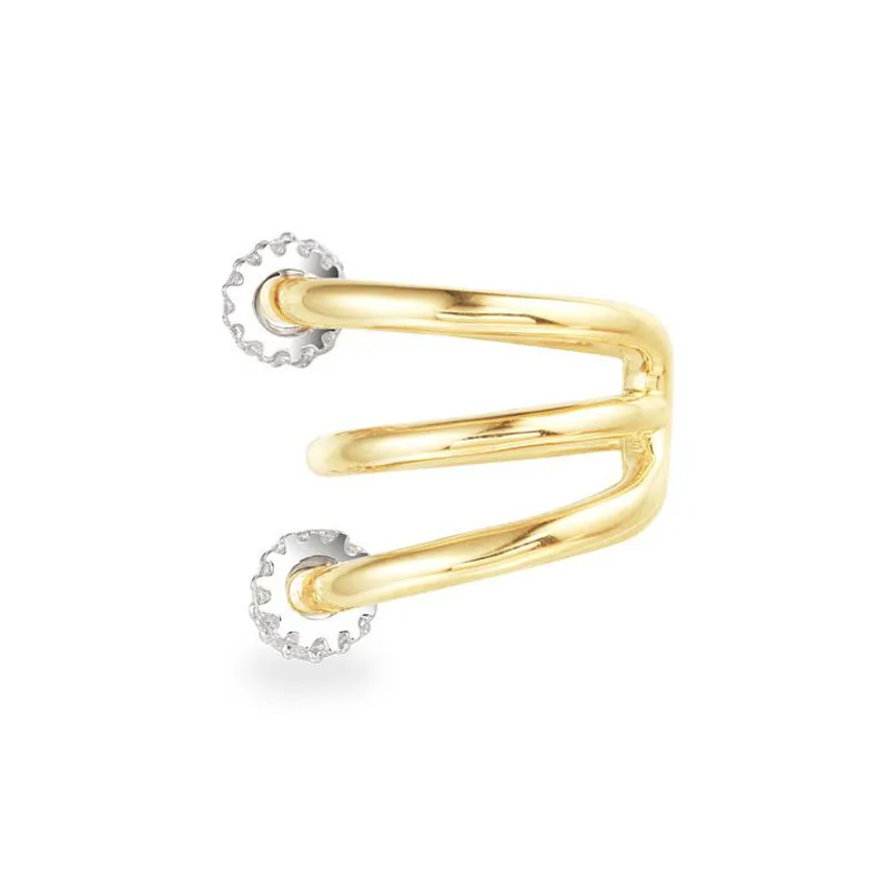 A style 3 rings cuff SLJELY, 925 пробы, серебро, моно, желтый, золотой цвет, Toi Et Moi, серьги-манжеты с подвижными кольцами, без проколов, клипсы для ушей для женщин - Окраска металла: A style 3 rings cuff