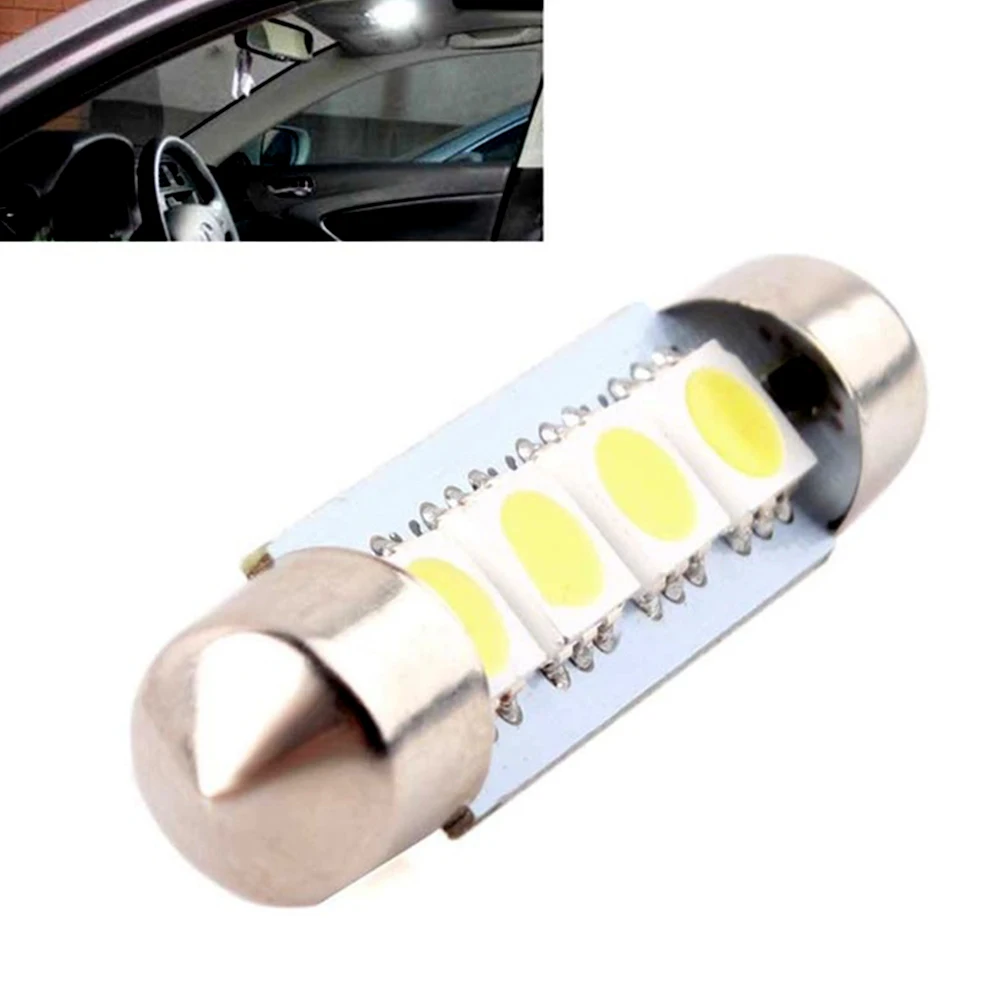 NEW 2 PCS 12V 41MM 4 SMD 5050 2W Car Interior Dome Festoon LED Light Bulbs Lamp White | Автомобили и мотоциклы
