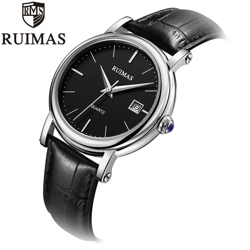Мужские часы с кожаным ремешком Ruimas reloj hombre водонепроницаемые повседневные