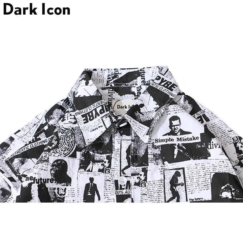 Мужская рубашка в стиле хип хоп DARK ICON черная белая с принтом на боку и молнии