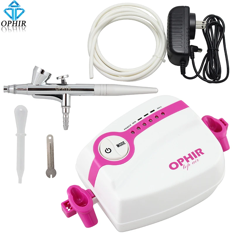 OPHIR 0.3mm Single Action Airbrush Kit with Mini Air Compressor for Temporary Tattoo Nail Art Makeup Air Brush Set _AC094+007