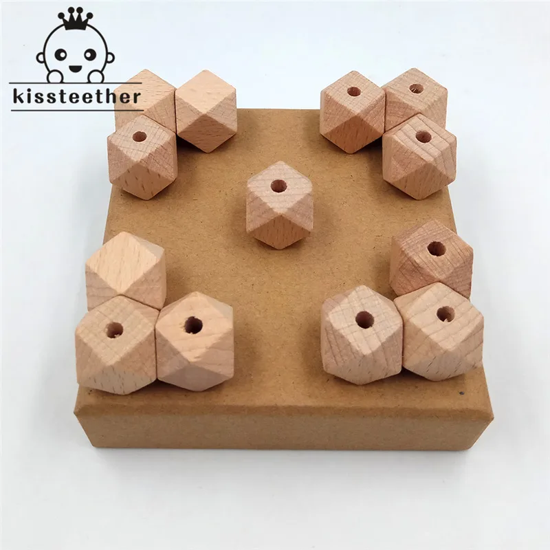 Cuentas de madera de haya de 25 piezas, abalorios de madera hexagonales geom&eacute;tricos naturales sin terminar de 20mm para mordedor de beb&eacute; DIY-2