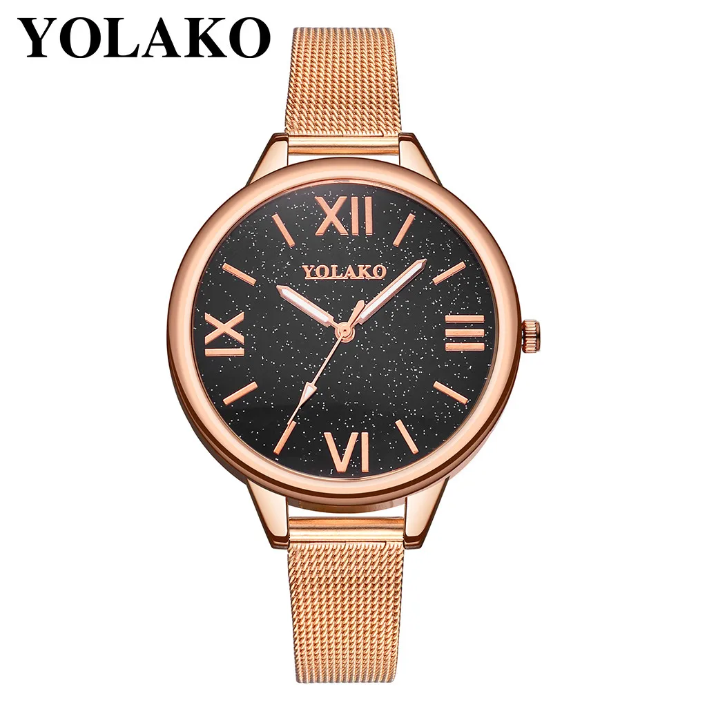 YOLAKO/новые женские модные часы с большим циферблатом из розового золота сетчатые