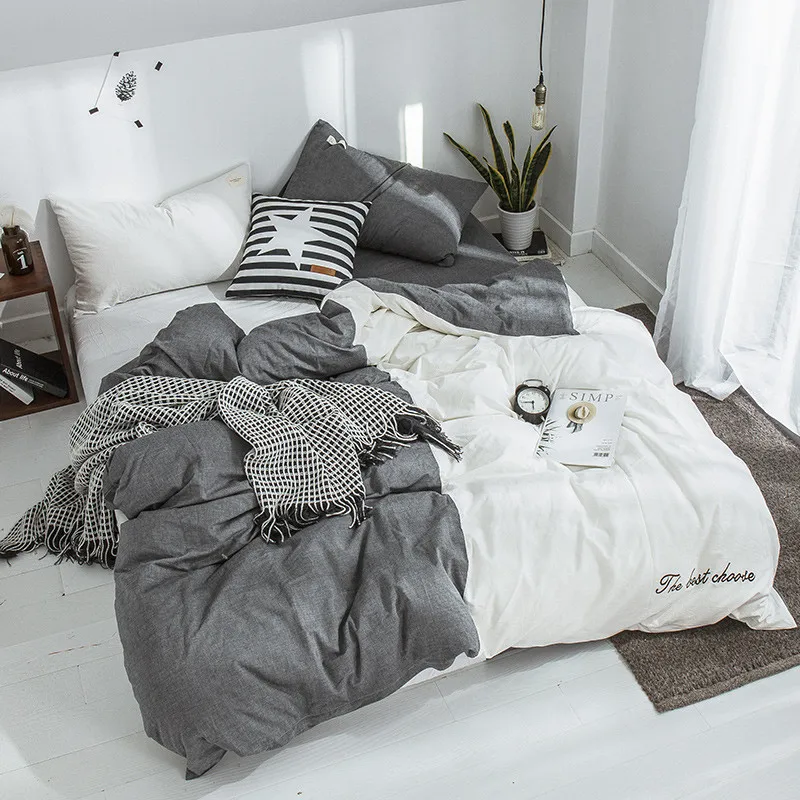 Luxury Cotton Duvet Cover 220x240cm Size Solid Color Quilt Cover White Stitching Stripe Pattern Quilt Cover Only Bedding Set