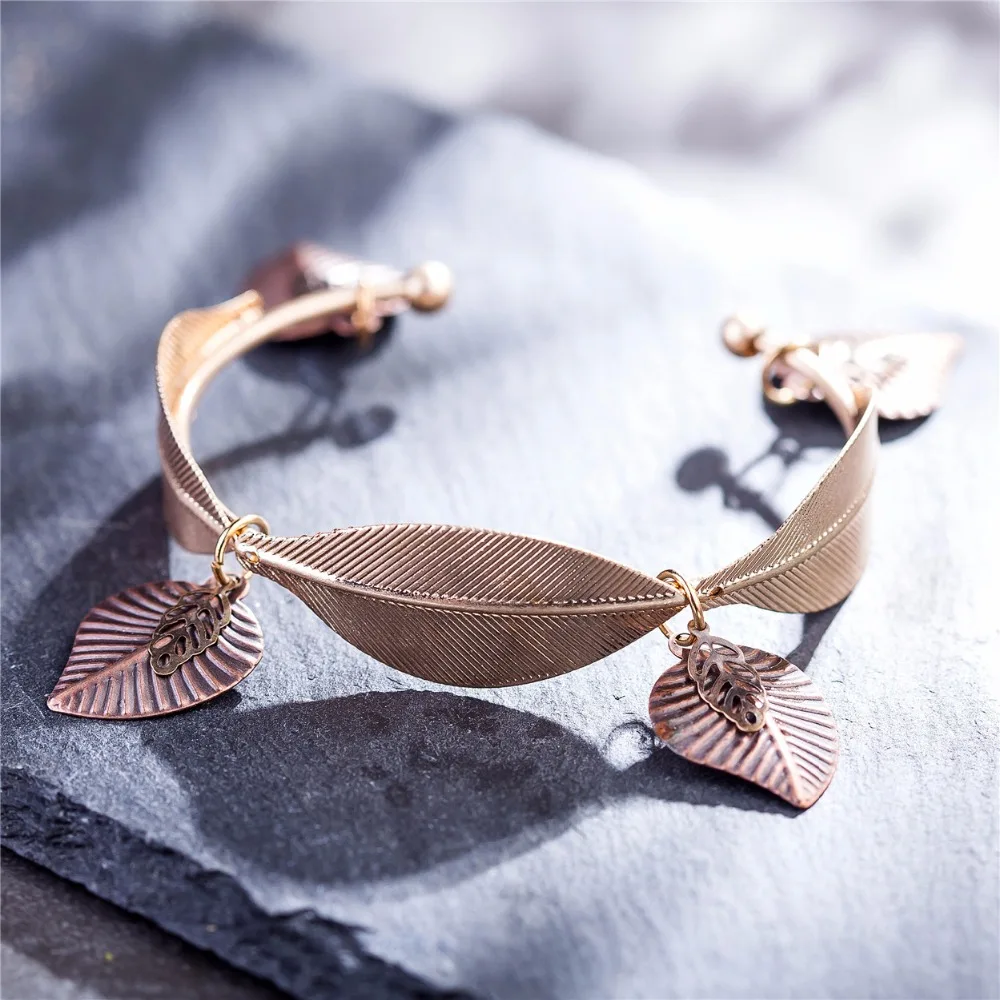 Beautiful Gold Vintage Handmade Love Wrist bracelets for women pulseira masculina Woman jewelry Leaves Charm Bracelet Men | Украшения и