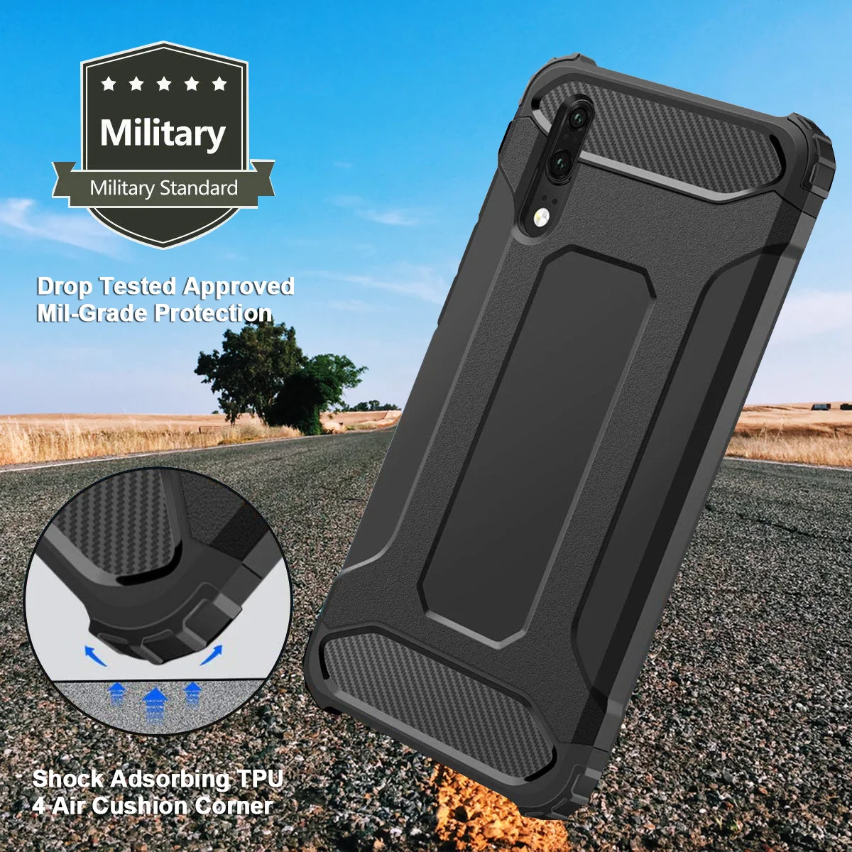 Phone Case For Huawei P8 P9 P10 P20 Cover Shockproof Protective Plain Black Armor Rugged Mate 10 Honor 6X | Мобильные телефоны и