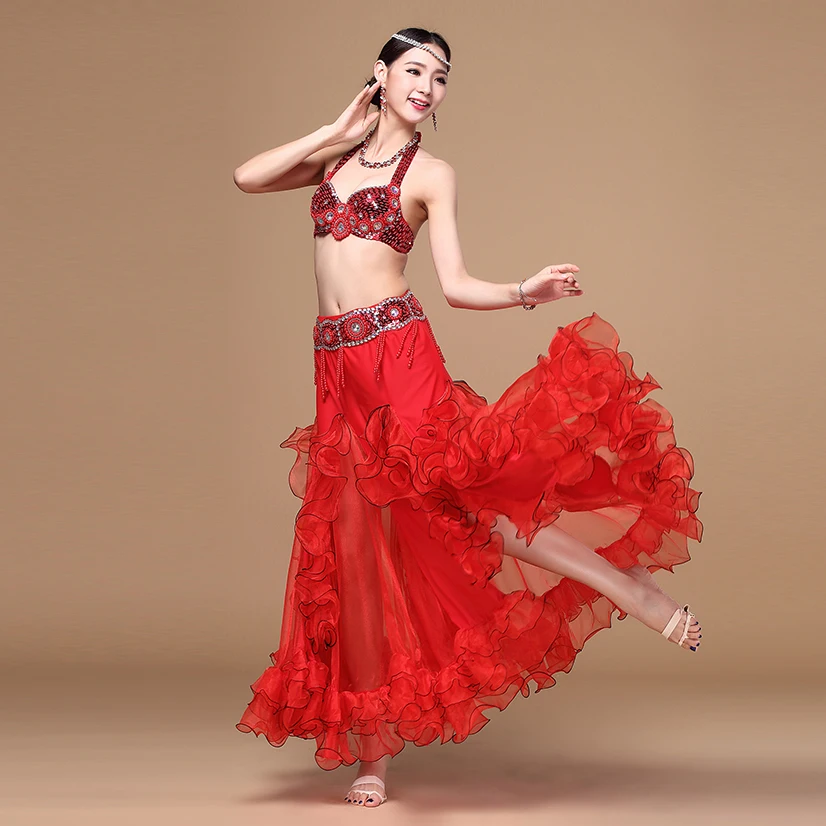 2019 New Arrivals Professional Oriental Belly Dancing Clothes Sexy Outfit  Bead Bra, Belt and Skirt Belly Dance Costume 3pcs