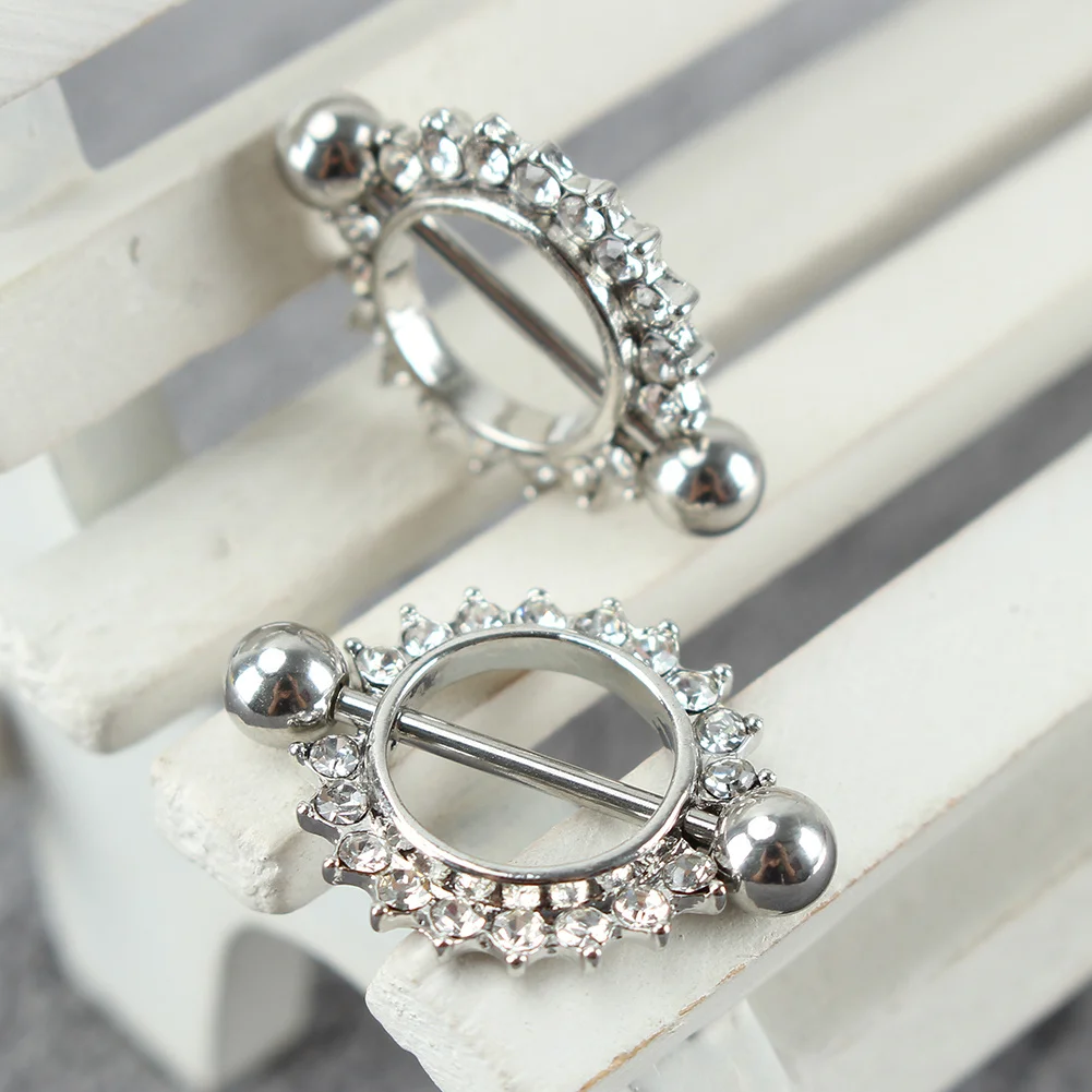 2 Шт. Серебряный Тон 316L Хирургическая Сталь Кристалл Rhinestone Цветочный Цветок Круг