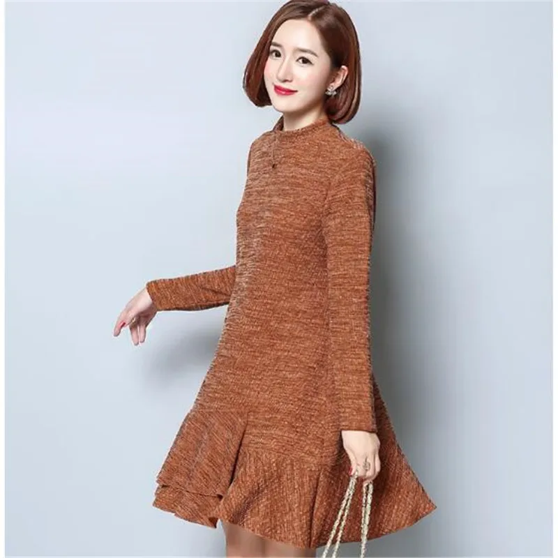

5XL Plus Size Womens Clothing 2018 Autumn Winter Women Dress Long Sleeve Loose Dresses Fashion Knitting Falbala Vestido A0234
