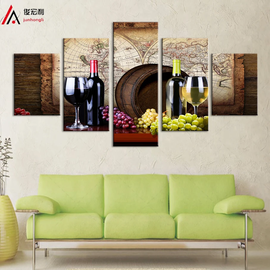 5 шт. настенные картины в рамке с рисунком вина и бочек|canvas prints|framed paintingpainting modern |