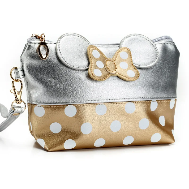 

Mickey Minnie Cosmetic Bags Women Makeup Bag New Cartoon Large Bow Tie Clutch Women Packages PU Leather Bag Bolsa Feminina