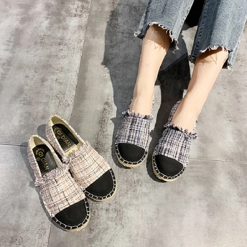 Женские эспадрильи в ретро-стиле сезон весна 2019 года женские лоферы без застежки