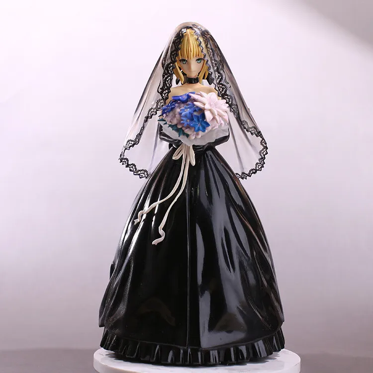 Горячая 1" Fate Stay Night Saber Lily 10th юбилей свадебное платье Регал халаты черный в коробке 25 см ПВХ фигурка модель