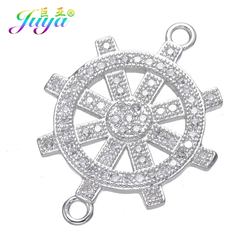 White Gold Juya DIY ювелирных изделий микро проложить Циркон Руль Шарм Разъемы аксессуары для женщин и мужчин украшения ручной работы ювелирных изделий - Цвет: White Gold